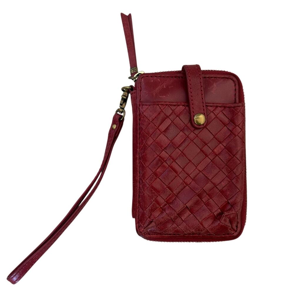 Elliott Lucca Red Woven Leather Wristlet Wallet Zip Around
